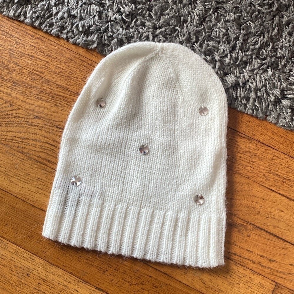 Victoria's Secret Women's Knit Winter Crystal Studs Cream Hat